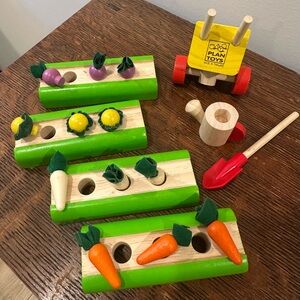 Plan Toys wooden veggie garden set for dollhouse